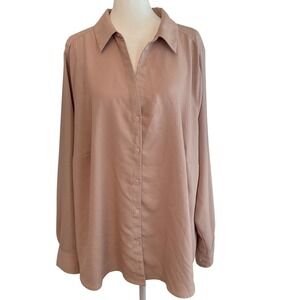 HM Womens XXL Mauve Tan Button Down Blouse Long Sleeve Collared Shirt 0762846 2